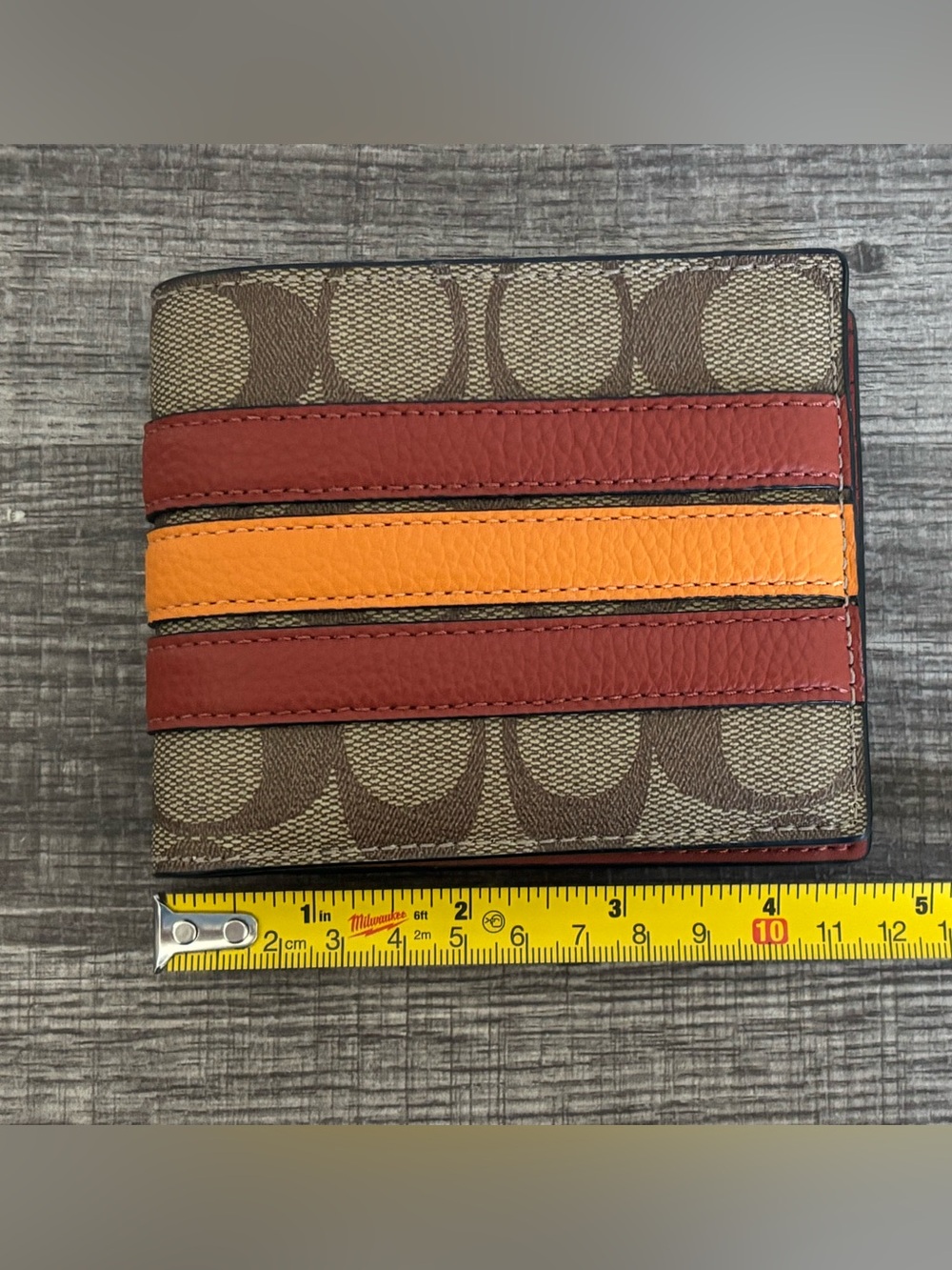 Coach Signature Canvas Bifold Wallet with Red and Orange Stripes - Picture 10 of 11
